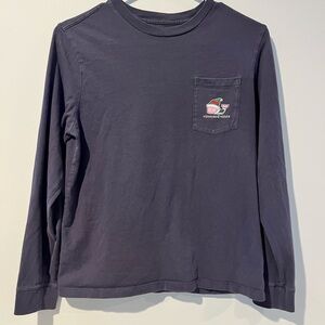 Vineyard Vines Boys Christmas Logo Dark Blue Pocket Long Sleeve Tee, Size L (16)